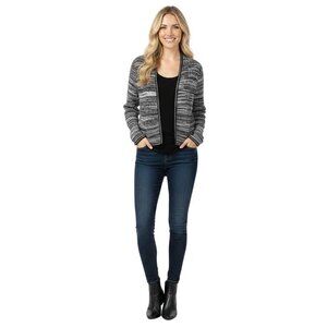 Pure Collection Wool Striped Gray Black Cardigan Jacket Size 14/16